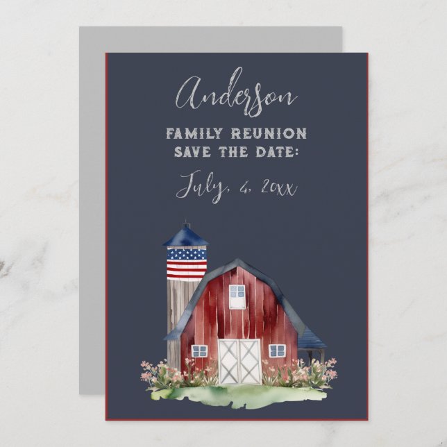 Rustic Patriotic Family Reunion  Invitation (Front/Back)