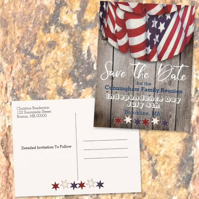 Rustic Patriotic Family Reunion Save The Date Announcement Postcard (Creator Uploaded)