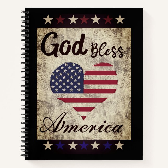 Rustic Patriotic God Bless America Heart Flag Notebook (Front)