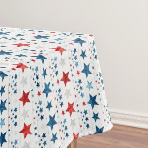 Rustic Patriotic Red, White and Blue Stars Tablecloth