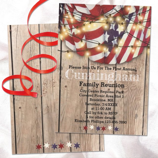 Rustic Patriotic Red White Blue Family Reunion Invitation (Creator Uploaded)