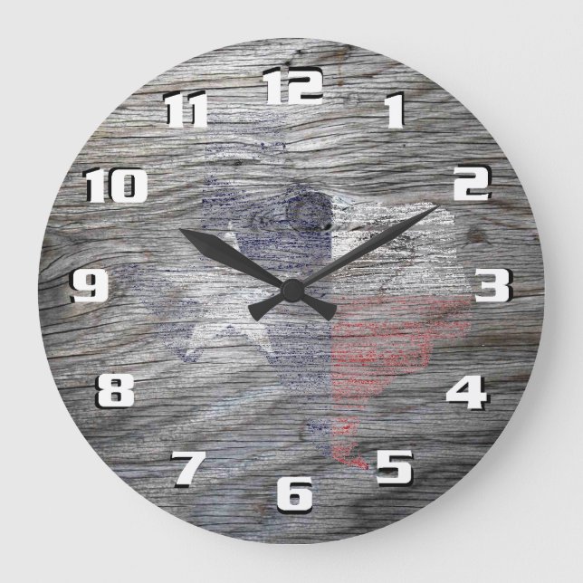 Rustic Patriotic Texas Flag on wood texture Large Clock (Front)
