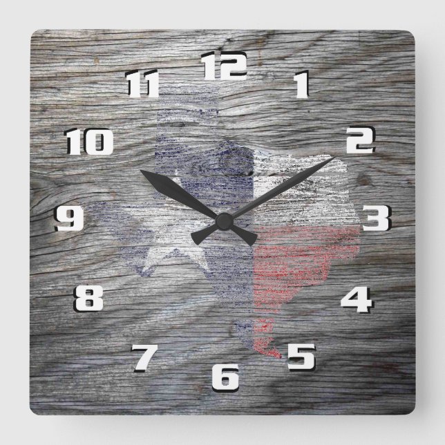 Rustic Patriotic Texas Flag on wood texture Square Wall Clock (Front)