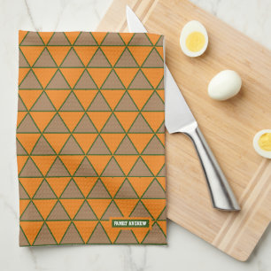 Rustic pattern of triangles orange and grey chic tea towel