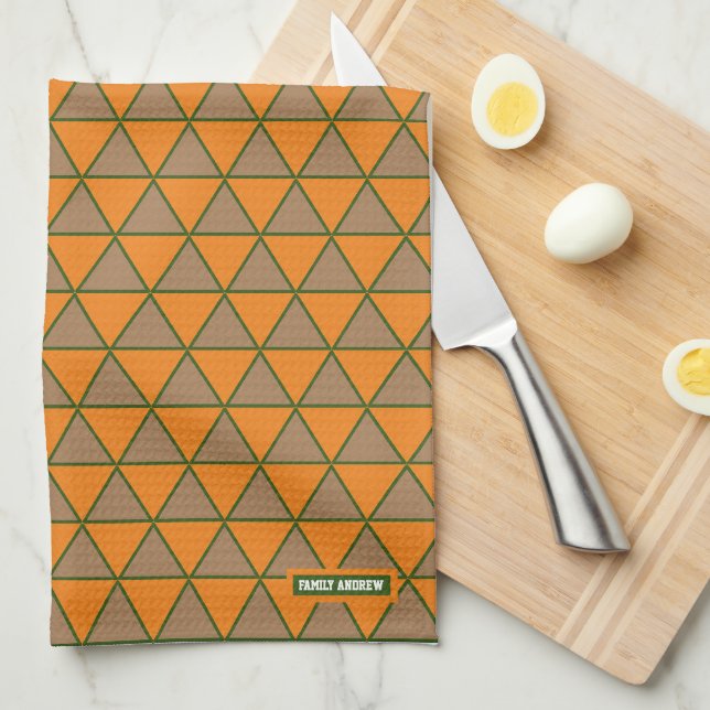 Rustic pattern of triangles orange and grey chic tea towel (Quarter Fold)