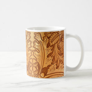 Rustic pattern western country tooled leather coffee mug