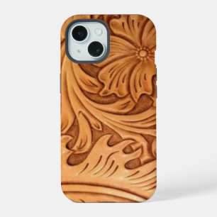 Rustic pattern western country tooled leather iPhone 15 case