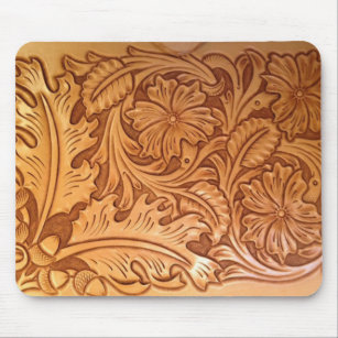 Rustic pattern western country tooled leather mouse pad