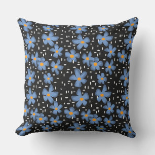 Rustic pattern with blue flowers on a black backgr cushion