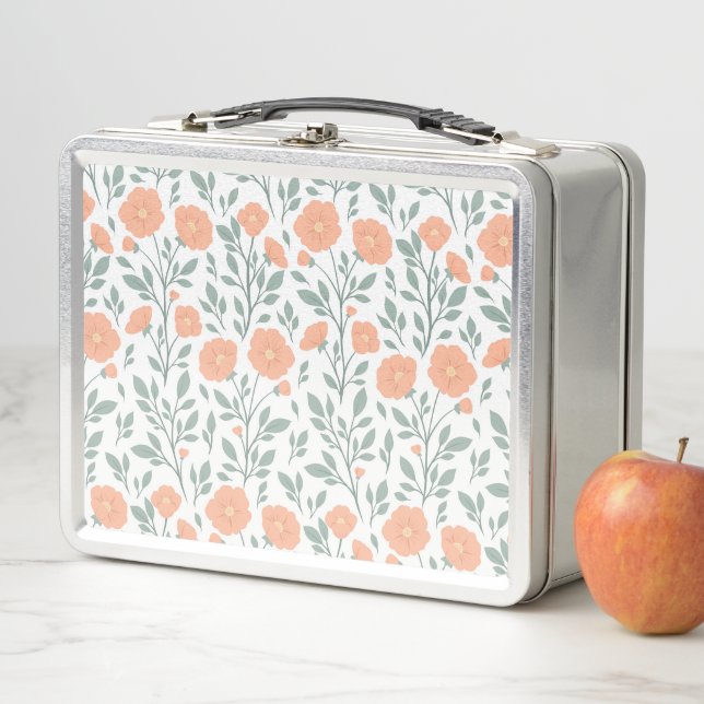 Rustic pattern with pink flowers  metal lunch box (In Situ)