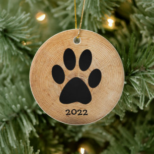 Rustic Paw Print Custom Ceramic Ornament
