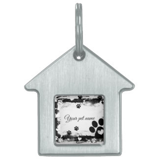 Rustic Paw Print Frame Personalised House-Shaped P Pet ID Tag