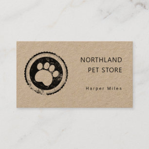 Rustic paw print logo stamp kraft business card