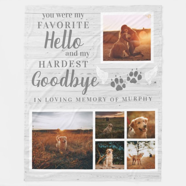 Rustic Paw Prints Personalised Pet Memorial Photo Fleece Blanket (Front)