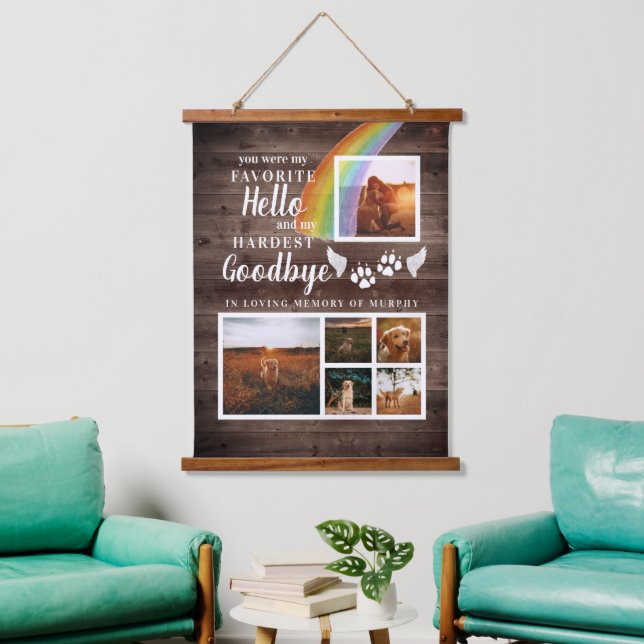 Rustic Paw Prints Personalised Pet Memorial Photo Hanging Tapestry (Living Room)