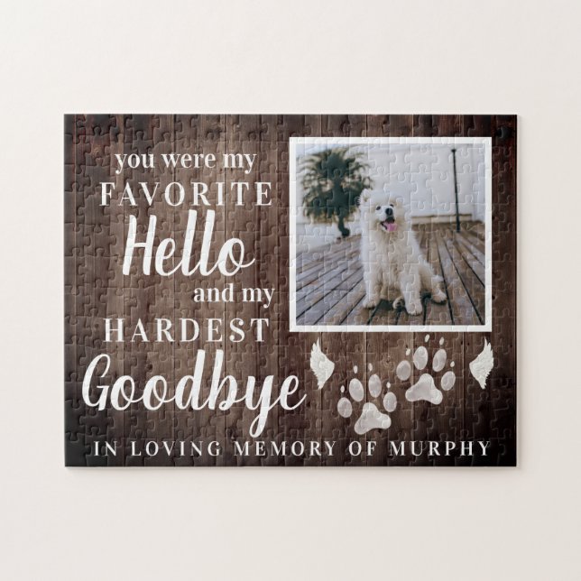 Rustic Paw Prints Personalised Pet Memorial Photo Jigsaw Puzzle (Horizontal)