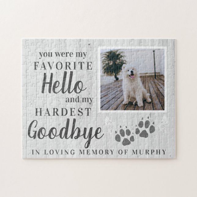 Rustic Paw Prints Personalised Pet Memorial Photo Jigsaw Puzzle (Horizontal)