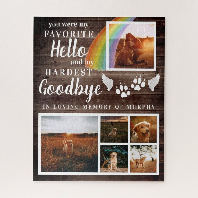 Rustic Paw Prints Personalised Pet Memorial Photo Jigsaw Puzzle (Vertical)