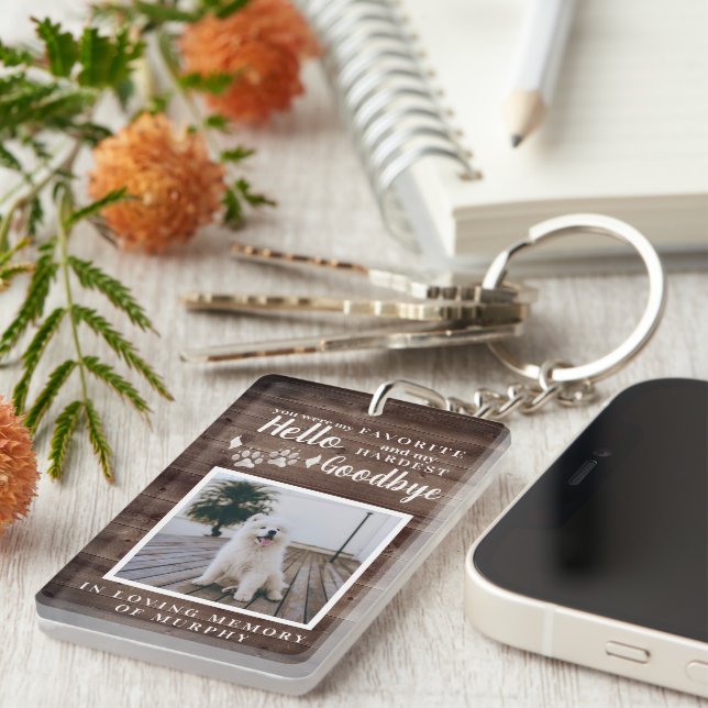 Rustic Paw Prints Personalised Pet Memorial Photo Key Ring (Front Right)