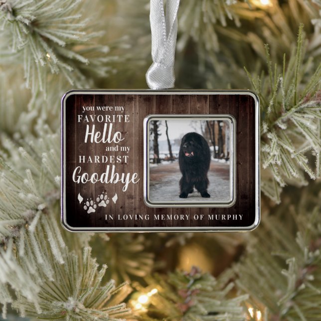 Rustic Paw Prints Personalised Pet Memorial Photo Silver Plated Framed Ornament (Tree)
