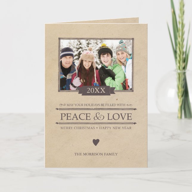 Rustic Peace & Love Christmas Photo Folded Card (Front)