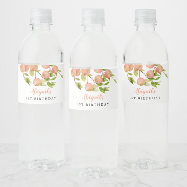 Rustic Peach Birthday Party Water Bottle Label (Bottles)