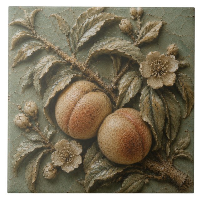 Rustic Peach Blossom Orchard Faux Relief Ceramic Tile (Front)