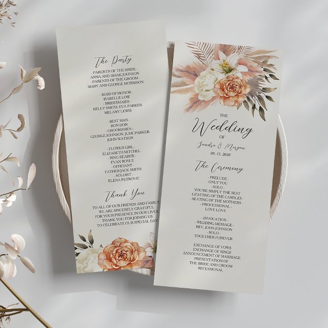 Rustic Peach Boho Floral Wedding Program (Creator Uploaded)