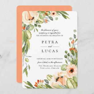 Rustic Peach Botanical Wedding Invitation