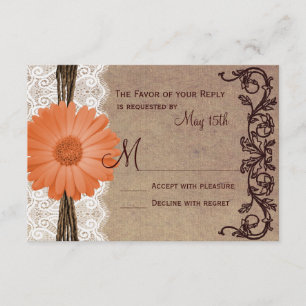 Rustic Peach Coral Daisy Flower Wedding RSVP Cards