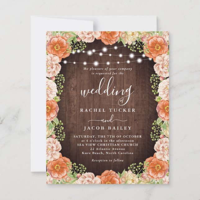 Rustic Peach Coral Floral Greenery Fall Wedding In (Front)