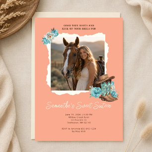 Rustic Peach Cowgirl Photo Sweet Sixteen Birthday  Invitation