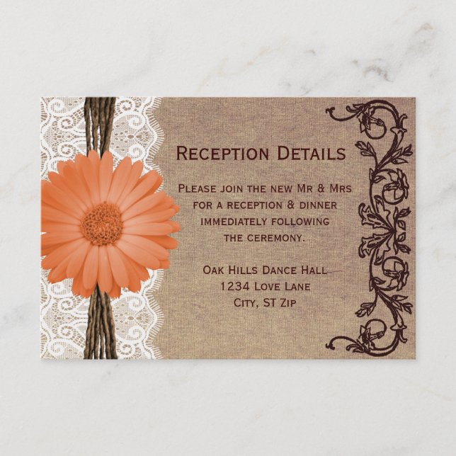 Rustic Peach Daisy Flower Wedding Reception Cards (Front)