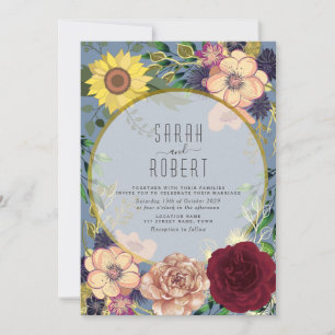 Rustic Peach Floral Pink Wedding Invitation