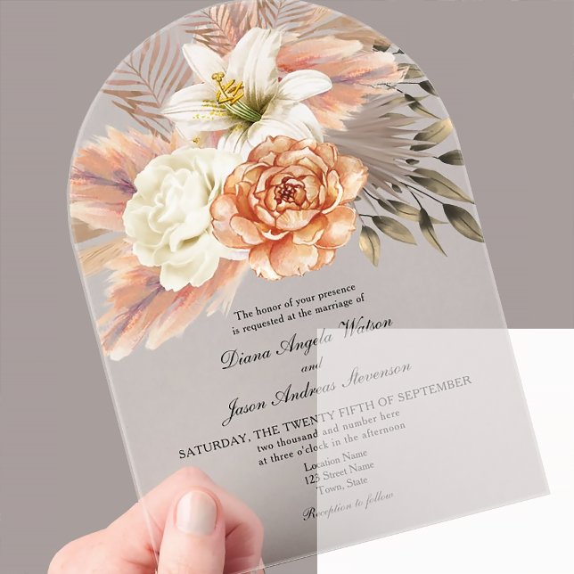 Rustic Peach Floral Wedding Acrylic Invitations (Creator Uploaded)