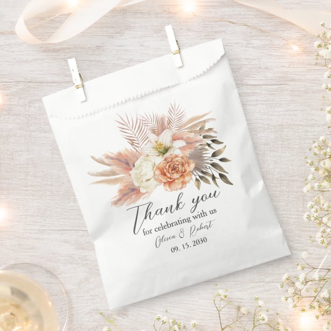 Rustic Peach Floral Wedding Favour Bag (Clipped)