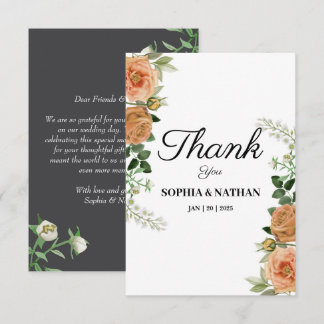 Rustic Peach Floral Wedding Thank You Card
