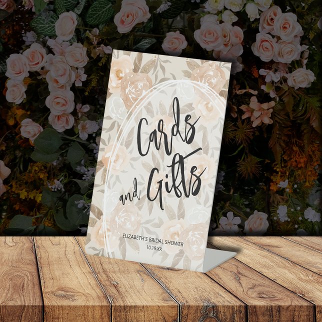 Rustic Peach Flowers CARDS and GIFTS Bridal Shower Pedestal Sign (Rustic Peach Flowers CARDS and GIFTS Bridal Shower Pedestal Sign)