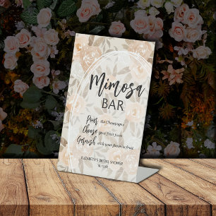 Rustic Peach Flowers Mimosa Bridal Shower Pedestal Sign