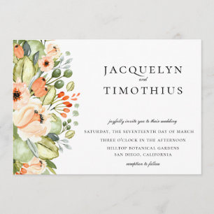 Rustic Peach Garden Floral Wedding Invitation