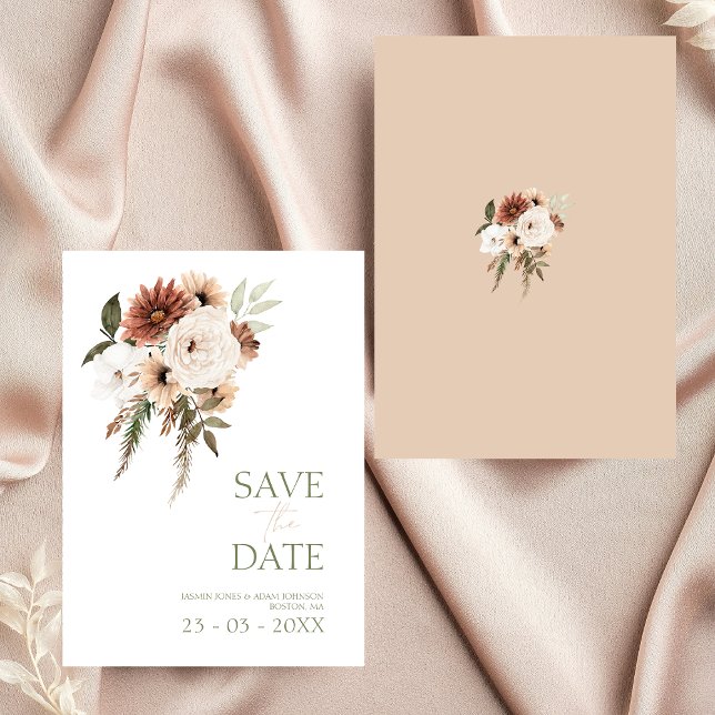 Rustic Peach Green Floral Wedding Save the Date (Elegant Peach Green Floral Wedding Save the Date)