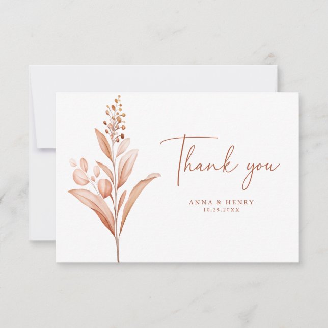 Rustic Peach Leaves Bouquet Wedding  Thank You Card (Front)