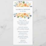 Rustic Peach Peony Wedding Menu Cards<br><div class="desc">Our Summer Rose wedding menu cards are elegant watercolor floral cards with shades of peach and white roses and blue thistle floral elements,  personalised with your names and wedding date. A beautiful choice in summer and spring wedding colors. Designed to coordinate with our Summer Rose Wedding Invitations Collection.</div>