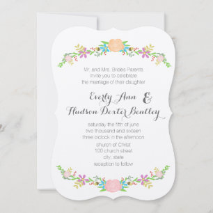 Rustic Peach Pink Aqua Die Cut Garland Wedding Invitation
