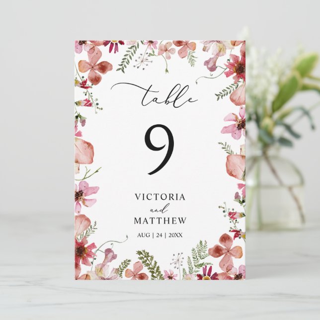 Rustic Peach Rust Floral Wedding Table Number (Standing Front)