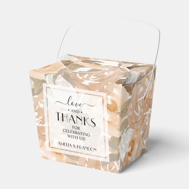 Rustic Peach Watercolor Floral Wedding Favour Box (Front Side)