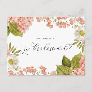 Rustic Peach Watercolor Hydrangeas Jr. Bridesmaid Postcard