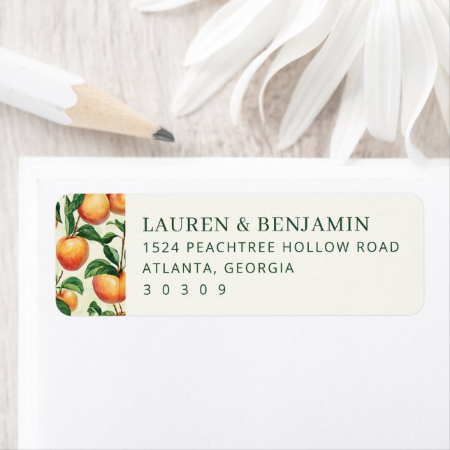 Rustic Peach Watercolor Peaches Return Address Label (Insitu)