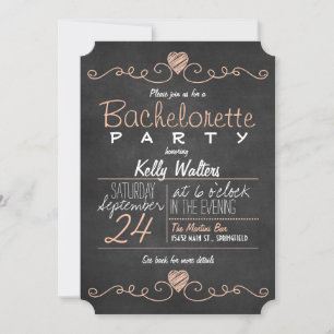 Rustic Peach & White Chalkboard Bachelorette Party Invitation