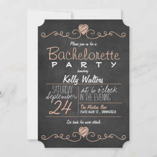 Rustic Peach & White Chalkboard Bachelorette Party Invitation